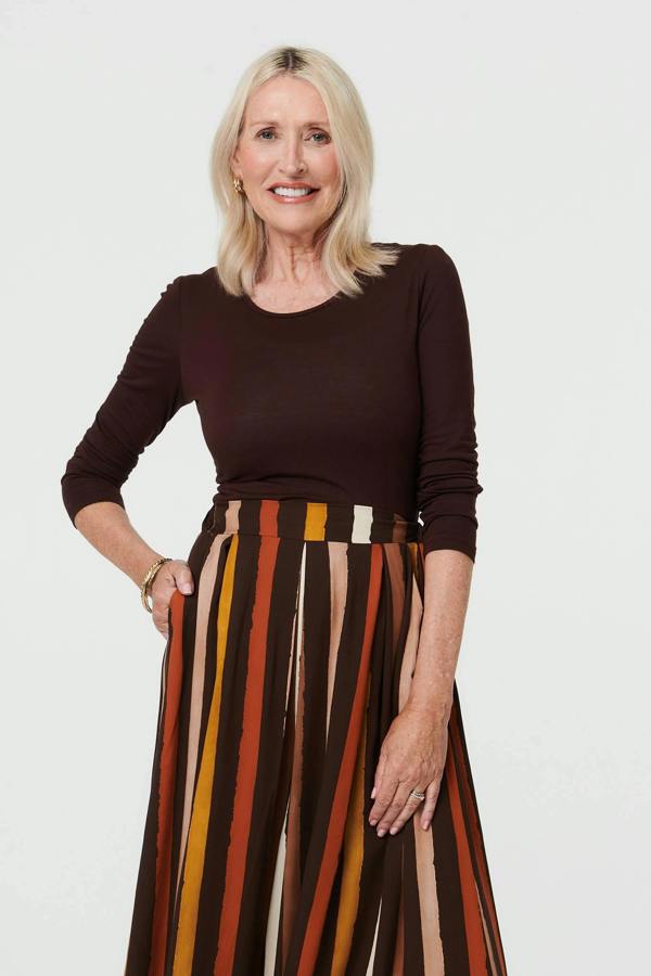Brown | Striped High Waist Wide Trousers