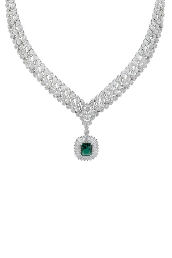 Latelita Countess Statement Emerald Necklace Silver
