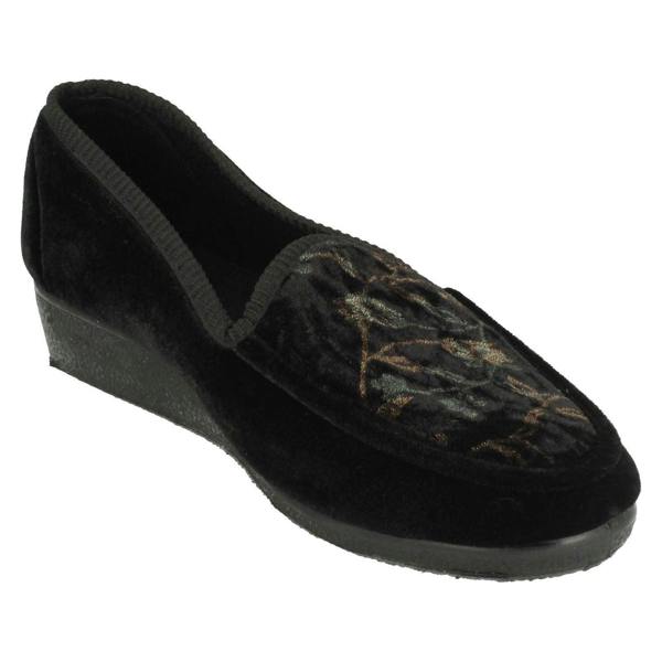 Spot On Ladies Spot On Slip On Floral Design Slipper Shoes