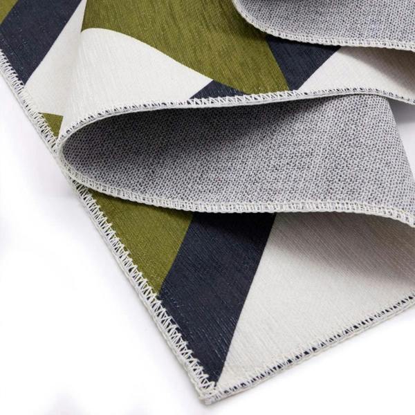 Fabric swatches in green, navy, gray, and white on a white background