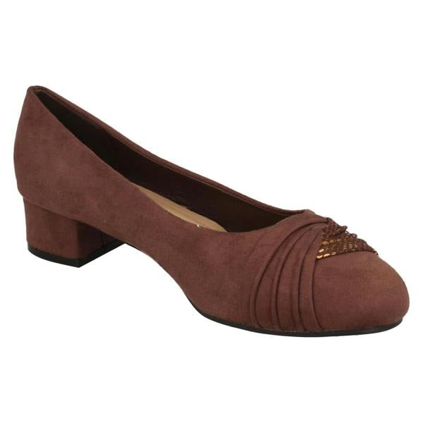 Spot On Ladies Spot On Block Heel Wide Fit Formal Satin Bow Court Shoes  F90153