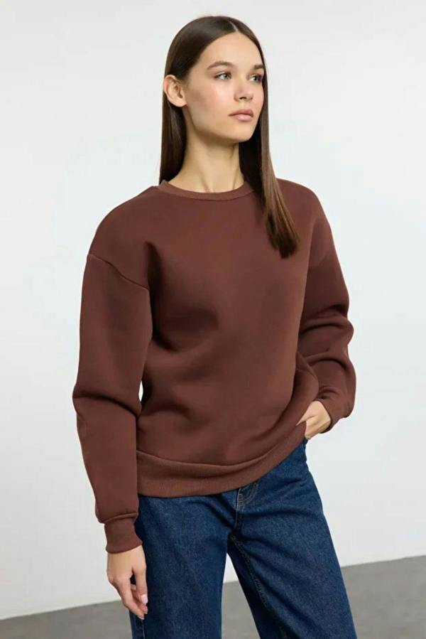 Hoxton Gal Thick Fleece-Lined Regular Fit Crew Neck Basic Knit Sweatshirt