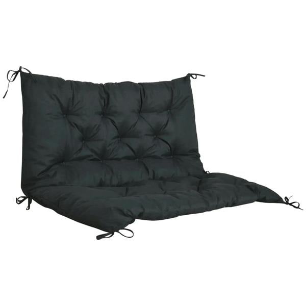 Black 2 seater bench cushion pad with backrest, diamond tufting, and tie strings