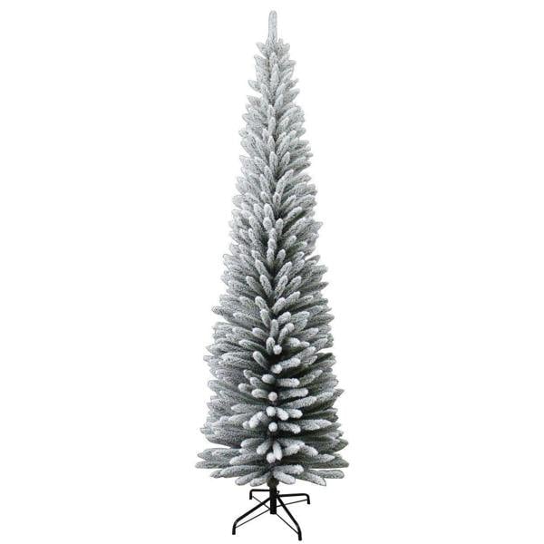 4ft to 8ft Slim Pencil Snow Flocked Artificial Christmas Trees with Metal Stand image 1