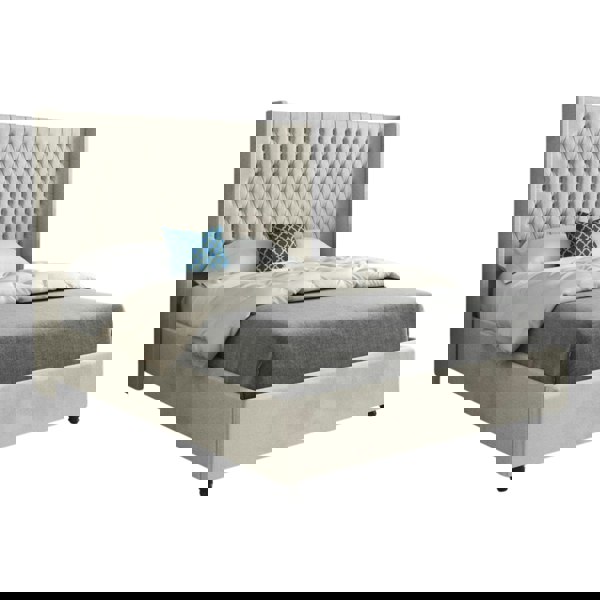 Casa Magna Volta Straight Winged Upholstered Soft Velvet Bed Frame - Cream