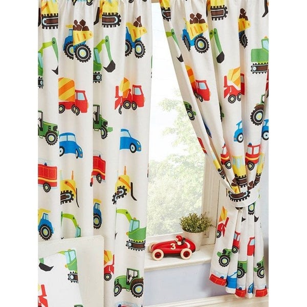 Trucks & Transport Lined Curtains (Pack Of 2) - White/Blue/Red