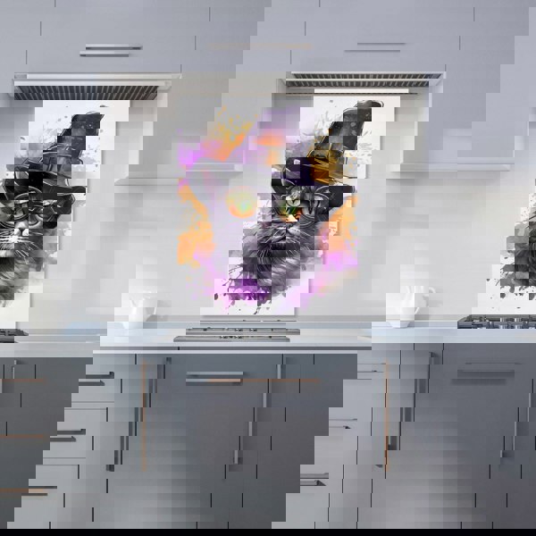 Warren Reed - Designer Splashart Longhaired Witches Cat Kitchen Splashback