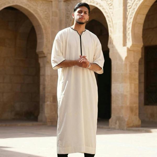 TT-006 - Men's Emirati Omani Half Sleeve Thobe - Cream - Thobez - 9