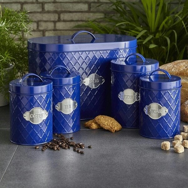 Neo Navy Blue Embossed 5 Piece Kitchen Canister Set