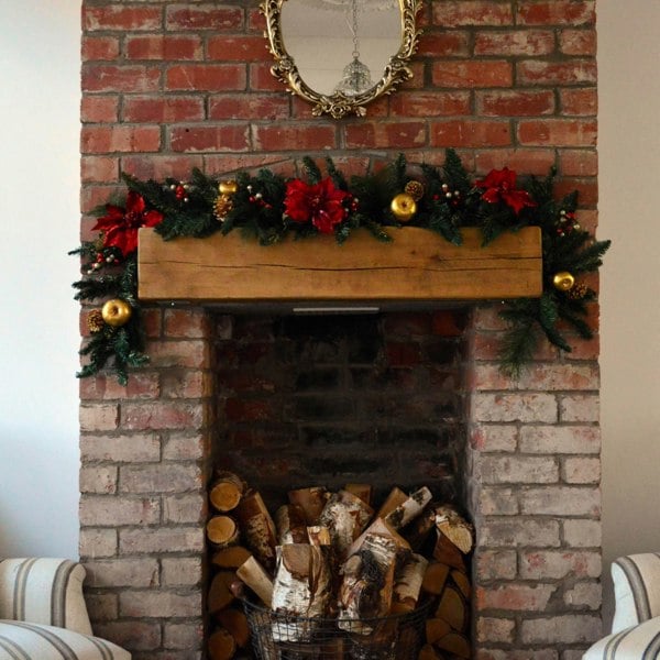 Samuel Alexander 180cm (6ft) Deluxe Red and Gold Poinsettia Christmas Garland Decoration