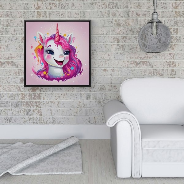 Warren Reed Happy Unicorn Splash Art Framed Canvas