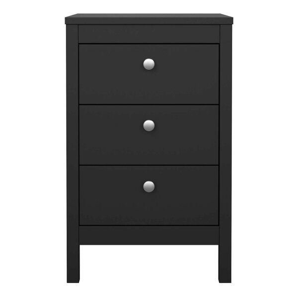 Wyld Haus Gossmere Matt Black Bedside Table 3 Drawers