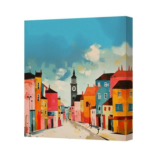 Benjamin Tate Design Colorful City Street Canvas Art Print With Gallery Wrapped Deep Frame UK Made