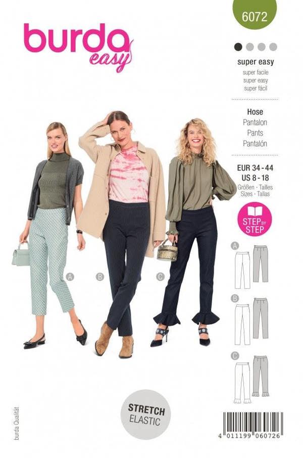 Burda Sewing Pattern 6072 Trousers For Women, 8-18 (34-44) - Easy