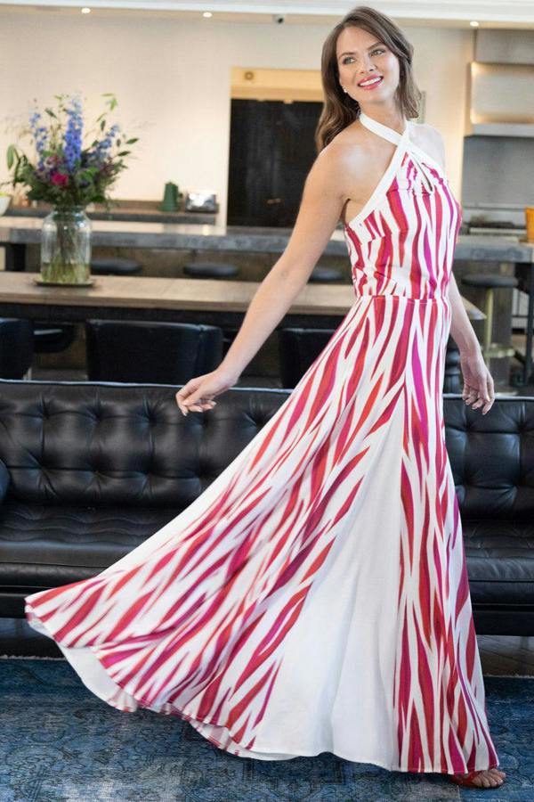 HotSquash Halter Neck Maxi Dress with Contrast Panels