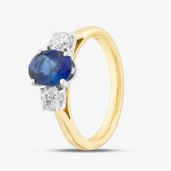 T. H. Baker 18ct Yellow Gold 1.51ct Oval Cut Sapphire & 0.51ct Brilliant Cut Diamond Shoulder Set Solitaire Ring 22207