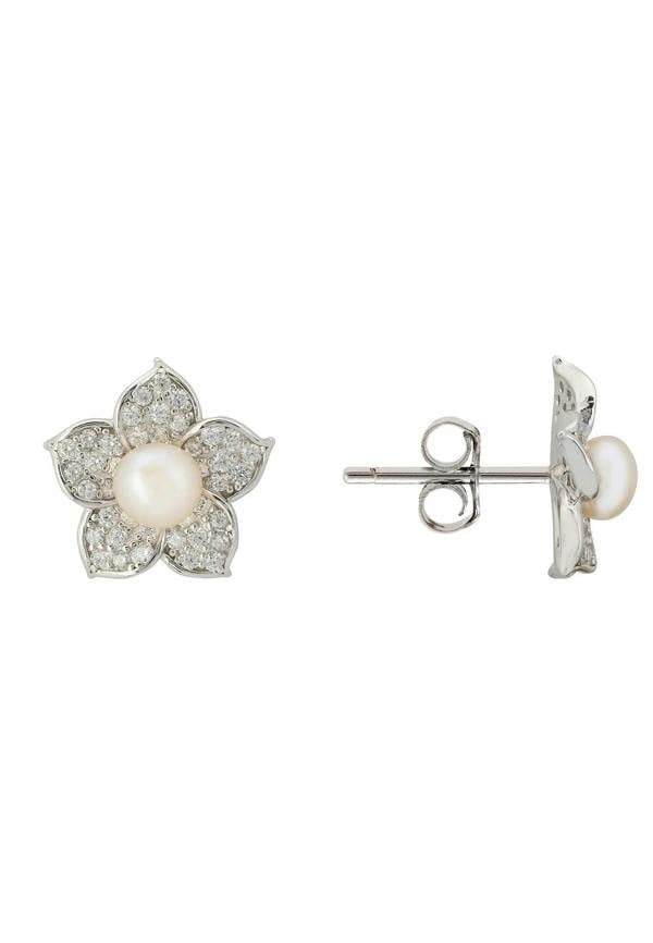 Latelita Forget Me Not Pearl Stud Earrings Silver