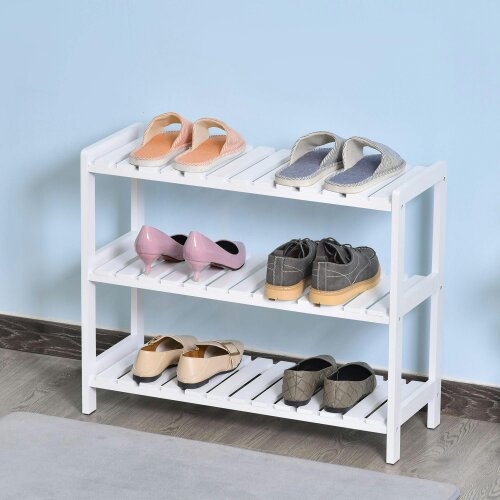 Wyld Haus Vafino Wooden White 3 Tier Slatted Shoe Rack With Slatted Shelves