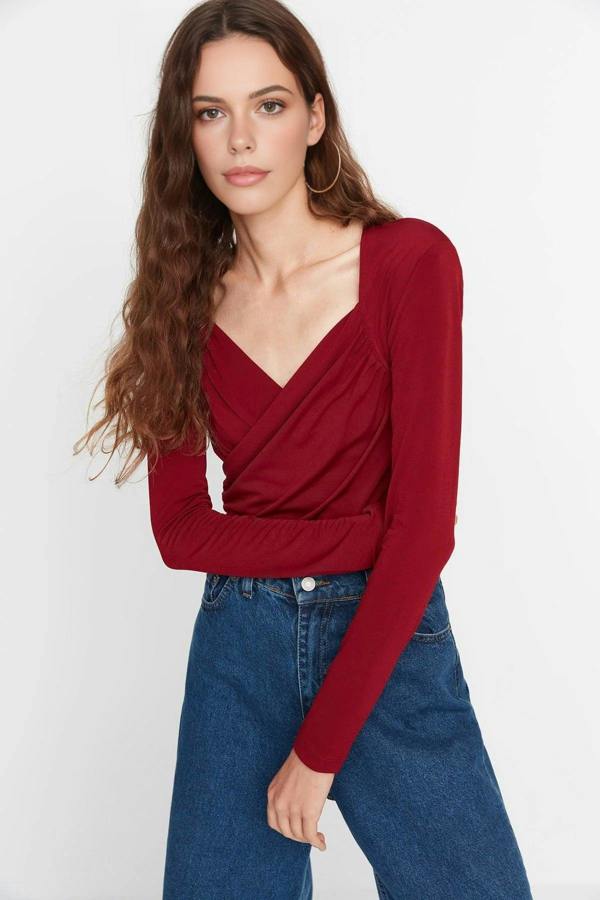 WOVCOR Knit Bodysuit with Padded Drape Detail