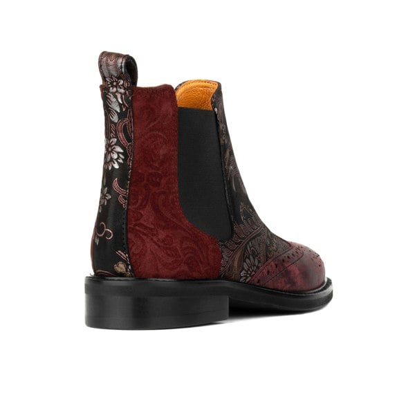 Embassy London Mamacita - Floral & Burgundy - Women's chelsea boot with wingtip brogue detail