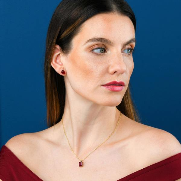 namana Gold Plated 925 Sterling Silver Red Rectangle Solitaire Pendant Necklace For Women