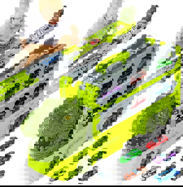 deAO Toys Portable Dinosaur Race Track Truck Toy Car