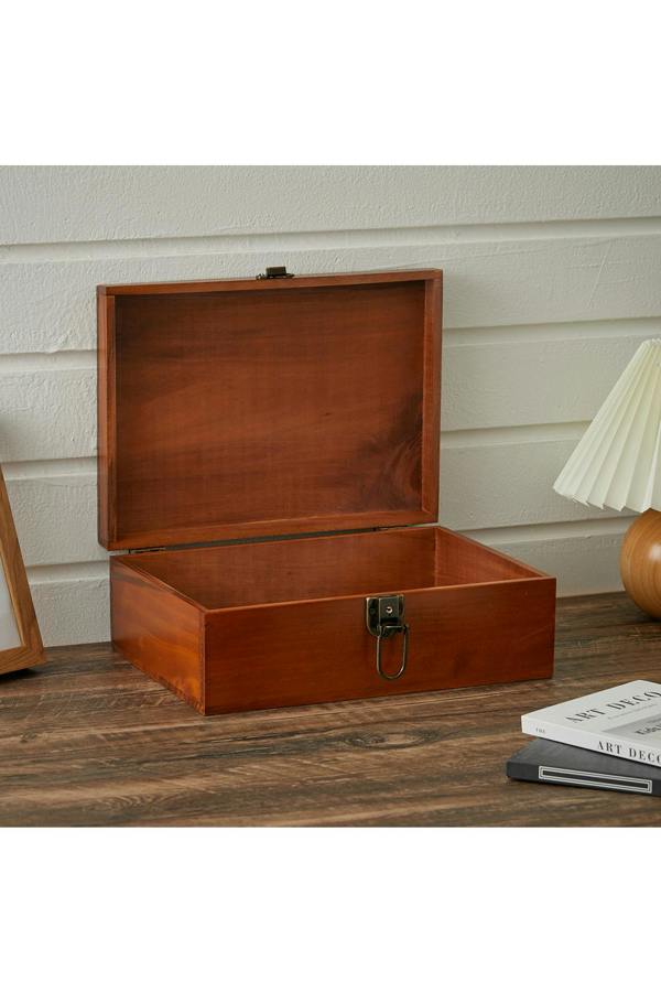 Living and Home Vintage Wooden Storage Box with Hinged Lid and Lock Clasp
