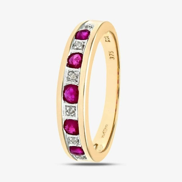 T. H. Baker 9ct Yellow Gold Five Stone Ruby Half Eternity Ring PR03027Y RU