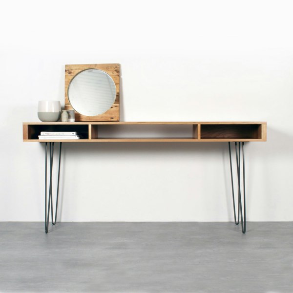 The Urban Editions Marston Wide Console Table on Mid Century Hairpin Legs