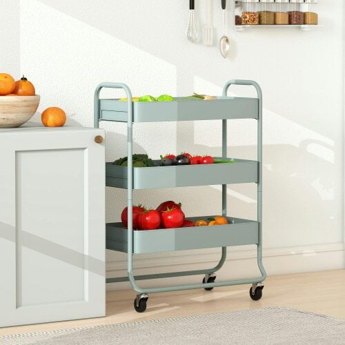 Wyld Haus Nokeyo Metal Light Green 3 Tier Rolling Utility Trolley With Mesh Baskets