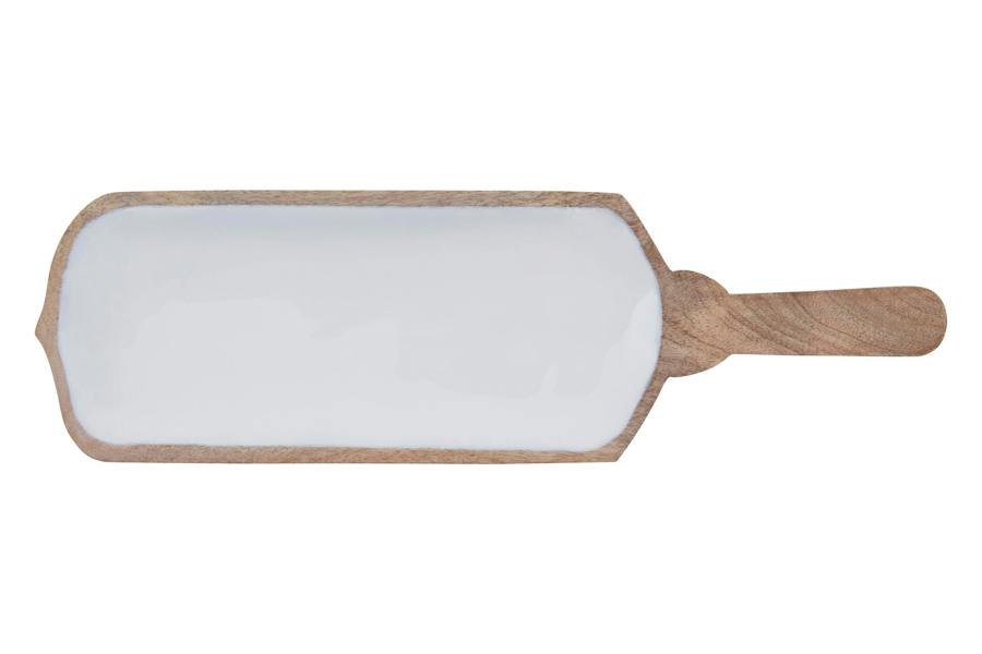 Maison by Premier Kara Mango Wood Paddle Serving Board with White Enamel