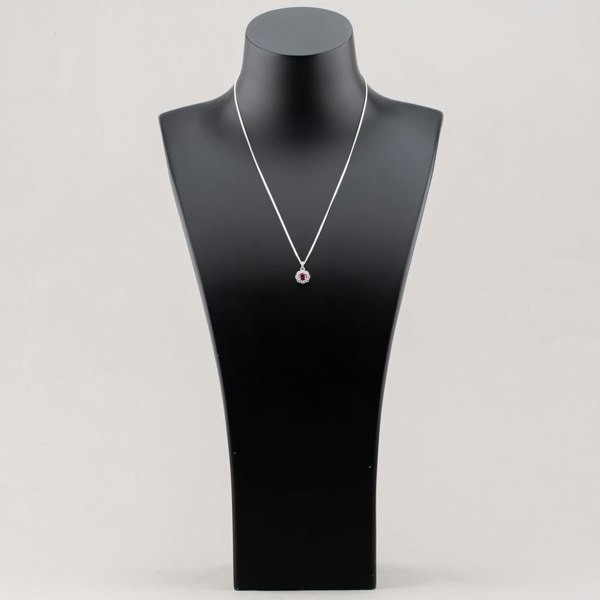 T. H. Baker Sterling Silver Red Cubic Zirconia Halo Pendant Necklace S6679