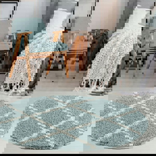 Diamond Design Thick Shaggy Area Rugs Duck Egg Blue