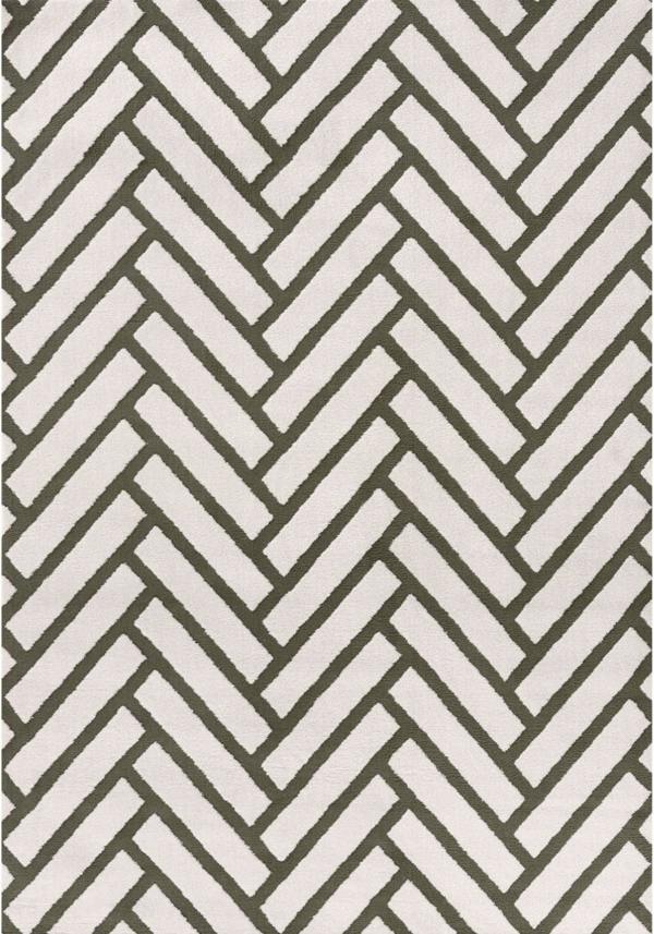 Patterned fabric with a zigzag design in gray and white.