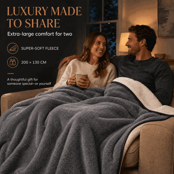 Sweet Dreams Heated Throw Electric Fleece, 9 Heat and 9 Timer Auto Shut Off - Digital Control - Machine Washable
