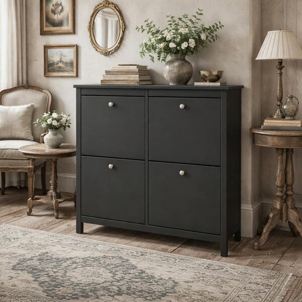 Wyld Haus Gossmere Matt Black Shoe Cabinet 4 Doors