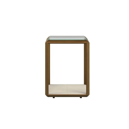 Wyld Haus Harlow Brass and Cream Shagreen Glass Top Side Table
