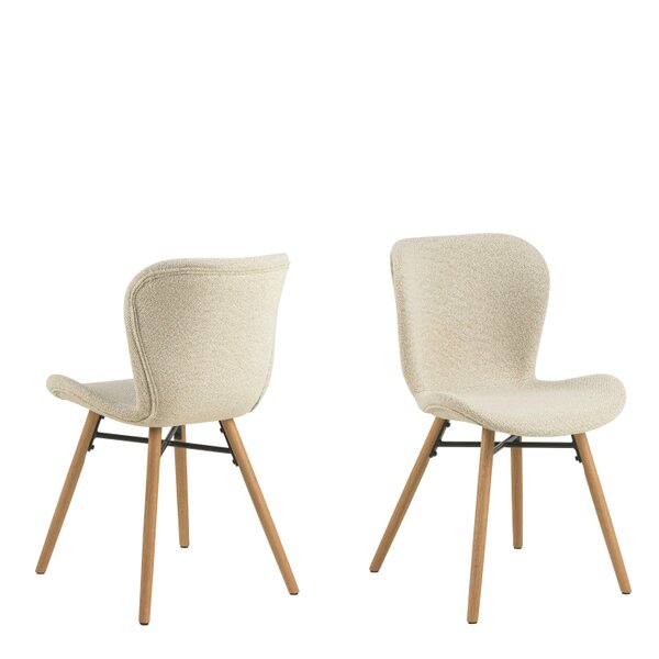 Wyld Haus Set of 2 Acorn Upholstered Beige Boucle Dining Chairs Oak Legs