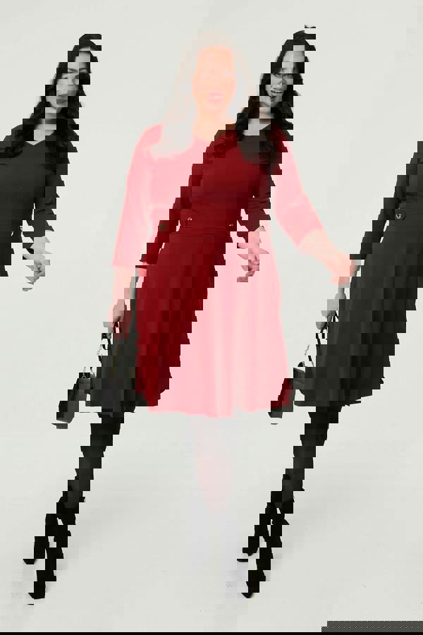 Red | Curve V-Neck 3/4 Sleeve Short Skater Dress