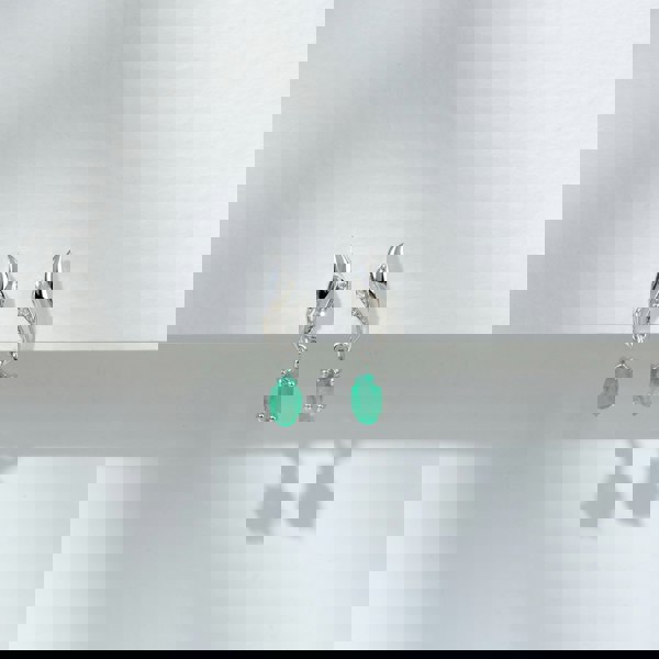 Gemondo Classic Oval Emerald & Diamond Twist Drop Earrings in 9ct White Gold