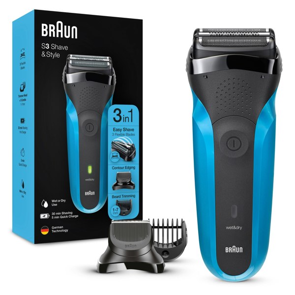 Braun Series 3 Shave & Style 310BT Electric Shaver, Wet & Dry Razor for Men - Black/Blue