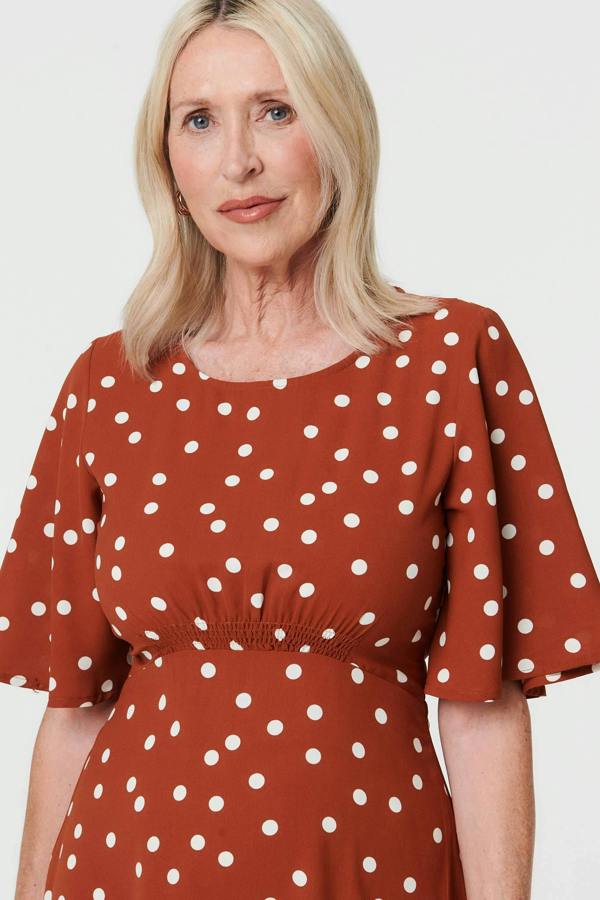 Rust | Polka Dot 1/2 Sleeve Midi Dress