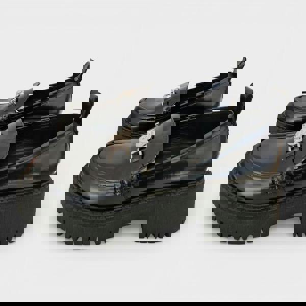 Versace Loafer Leather Shoes Black Silver