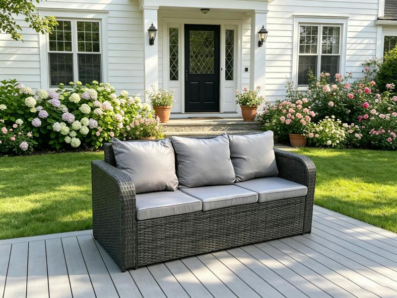 Fimous High Back 3 Seater Rattan Sofa Patio Outdoor Garden Furniture With Cushion