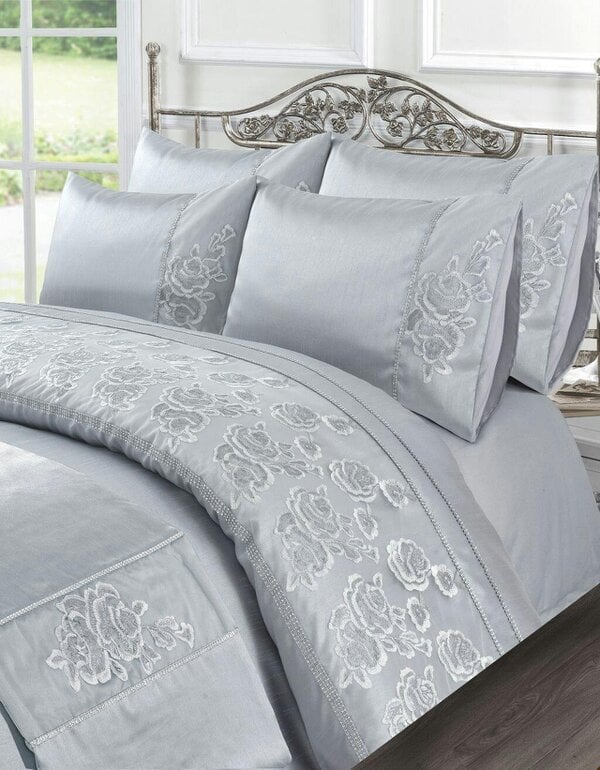 Night Zone Amara Embroidered Floral Microfibre Duvet Cover Set – Bedding with Pillowcases