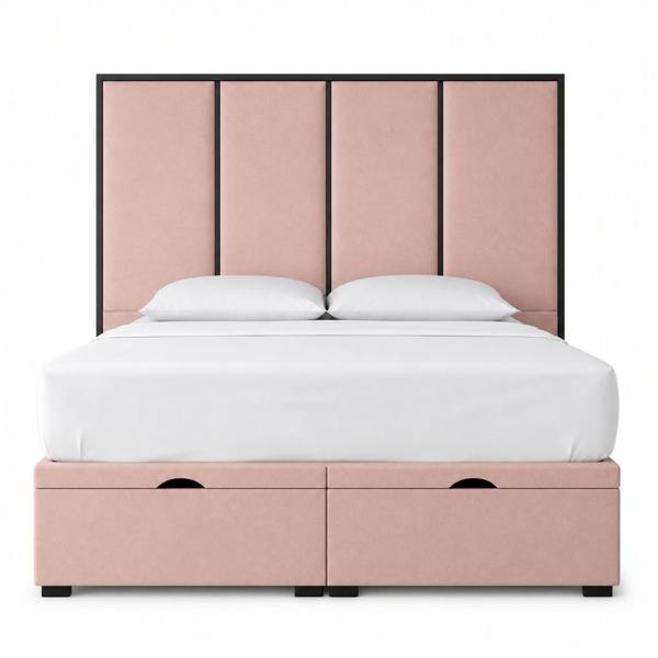 Great British Beds Emma Headboard with Contrast Border Divan Ottoman Bed - Pink Plush