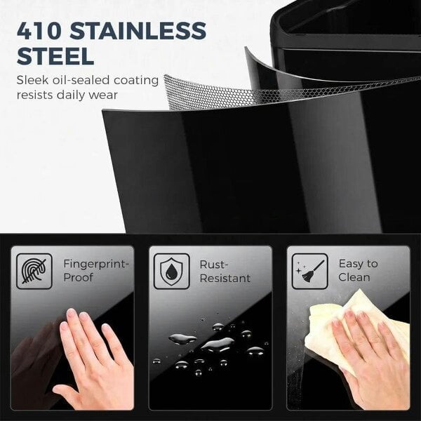 2 x 30L Double Kitchen Bin, Stainless Steel Pedal Rubbish Bin with Dual Compartments, Soft Close Lids, High Gloss Black