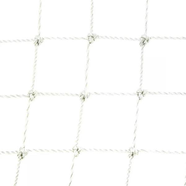 White rebounder net mesh with square knots and cord lattice