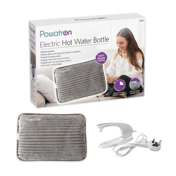Powatron Rechargeable Electric Hot Water Bottle - Soft & Cosy Hand Body Warmer, Massaging Heat Pad, Over-Heat Protection