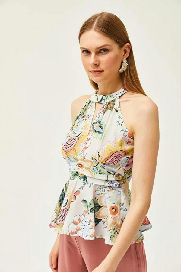 Hoxton Gal Halter Neck Crepe Blouse with Waist Detail